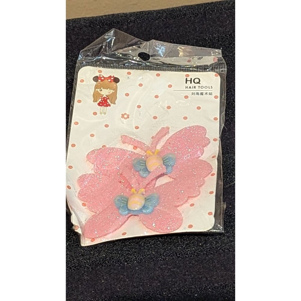 HQ Hair Tools Pink Glitter Butterfly Hair Clips 2 Pack